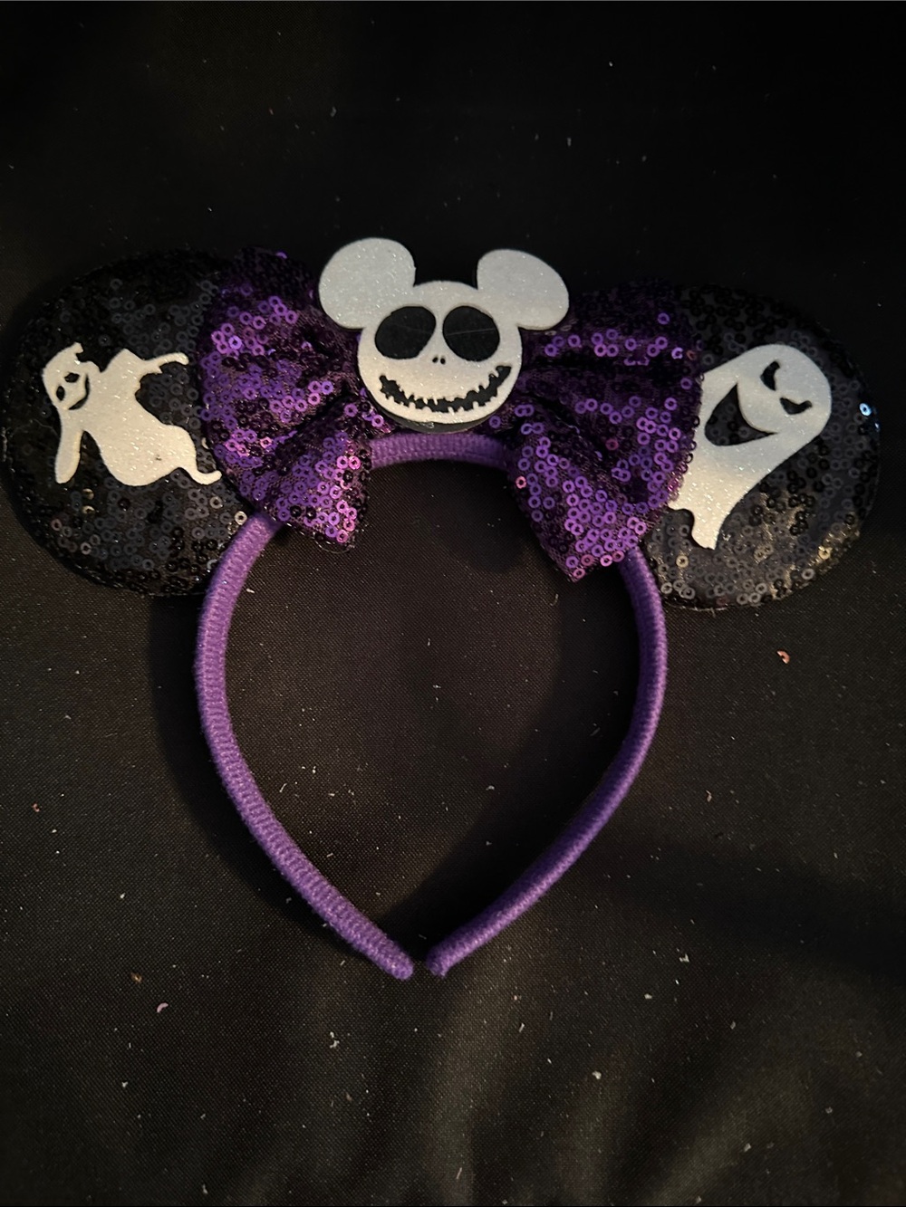 Jack Nightmare before Christmas Purple Sequin Ghost Mouse Ears Headband -